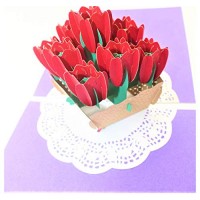 Handmade 3D Pop Up Card Red Tulip Birthday Wedding Anniversary Valentine's Day Mother's Day Bridal Shower Engagement Thank You Retirement New Job Home Gift Greetings